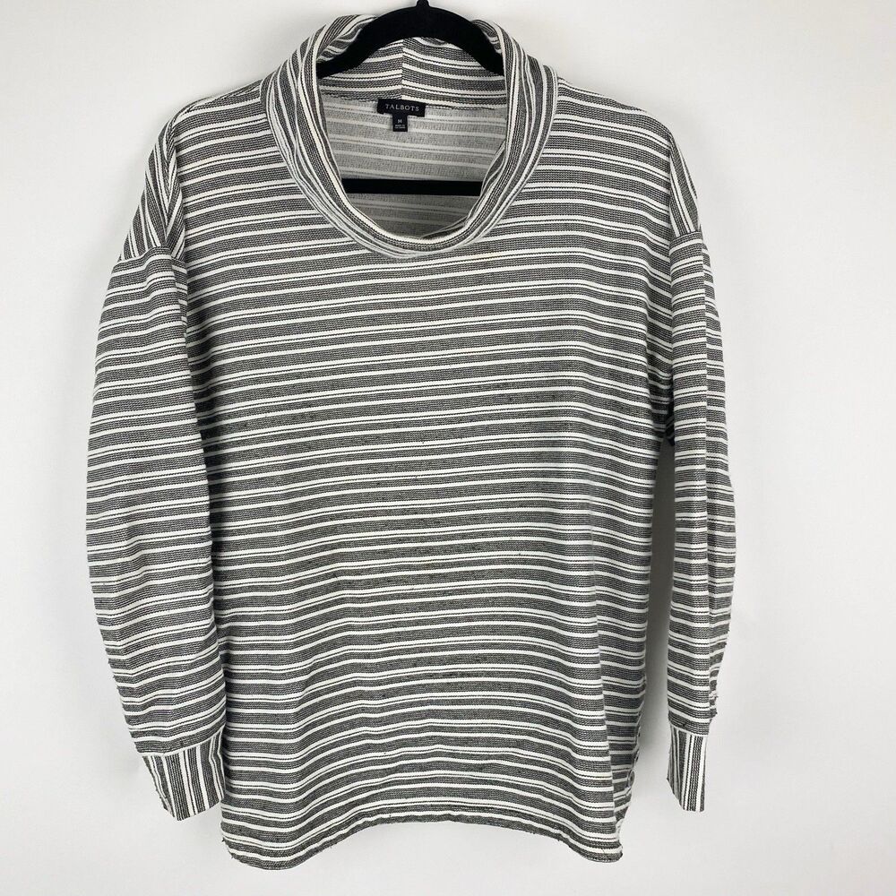 Talbots Striped Cowl Neck‎ Knit Pullover Tunic Top Womens Size M Green White
